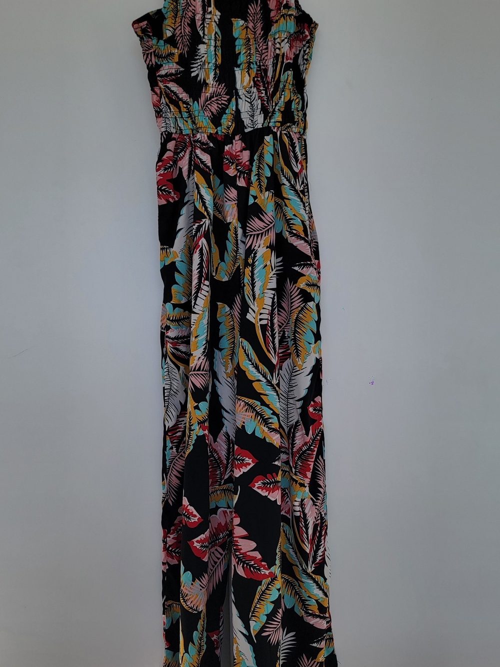 Tropical Floral Smocked Wide Leg Jumpsuit